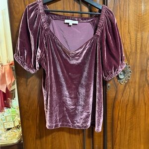 LOFT Velvet Puff Sleeve Blouse - Rich Burgundy